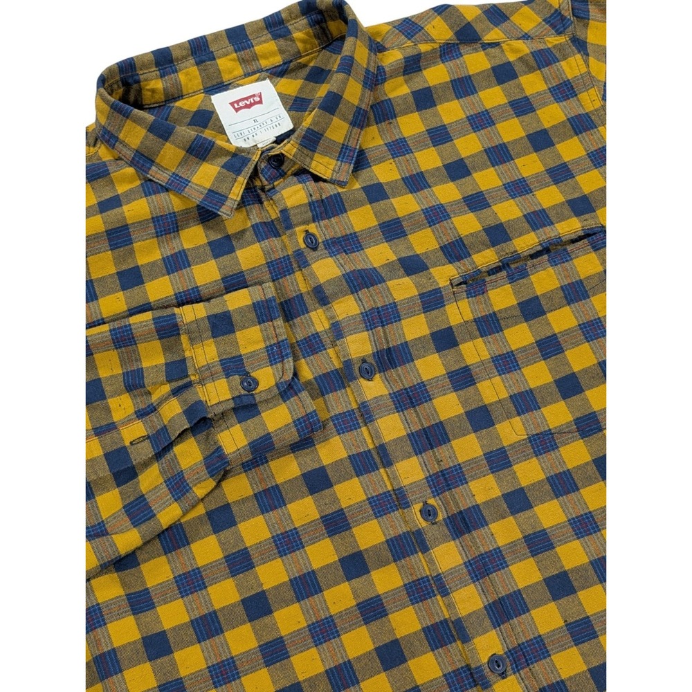 Levi's Shirt Men's XL Blue Yellow Plaid Flannel Outdoor Long Sleeve Button Front